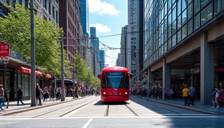 Busy Toronto street with transit and modern architecture